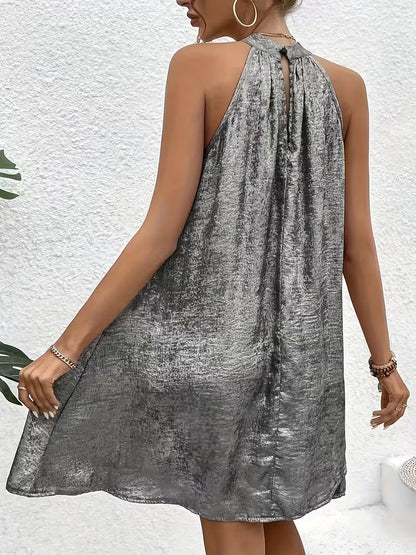 Elegante Vestido Midi Acampanado sin Mangas Ideal para Mujer en Primavera y Verano