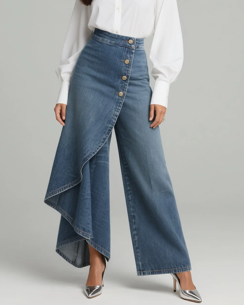 Pantalones Vaqueros de Mezcilla con Cierre Cruzado