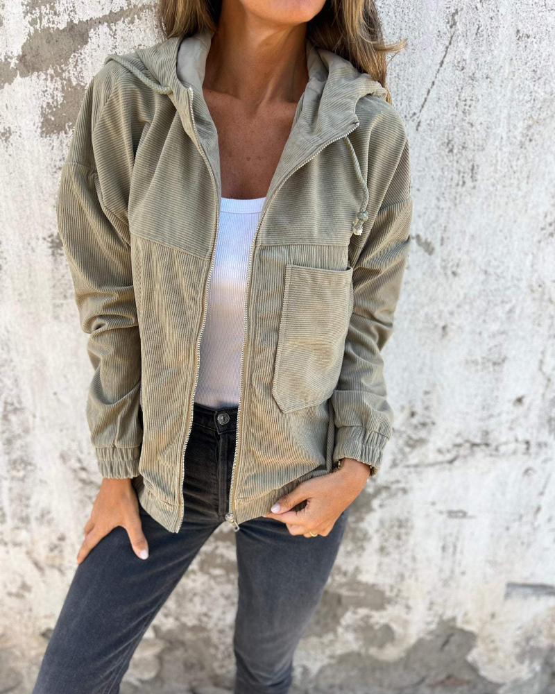 Ella™ | Sudadera con capucha de pana con cremallera