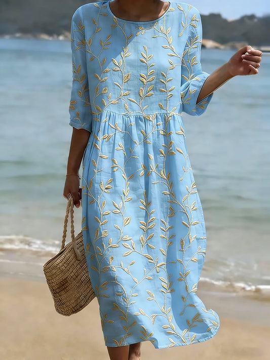 Natalia | Vestido midi floral con cuello redondo