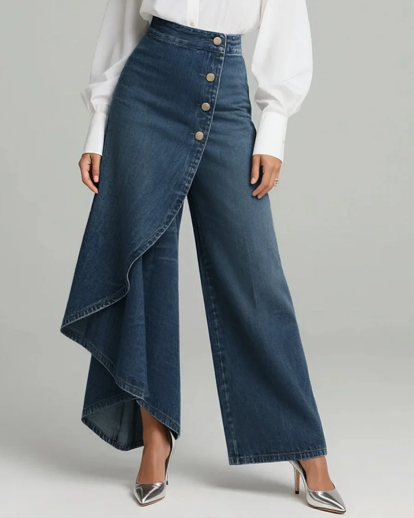 Pantalones Vaqueros de Mezcilla con Cierre Cruzado