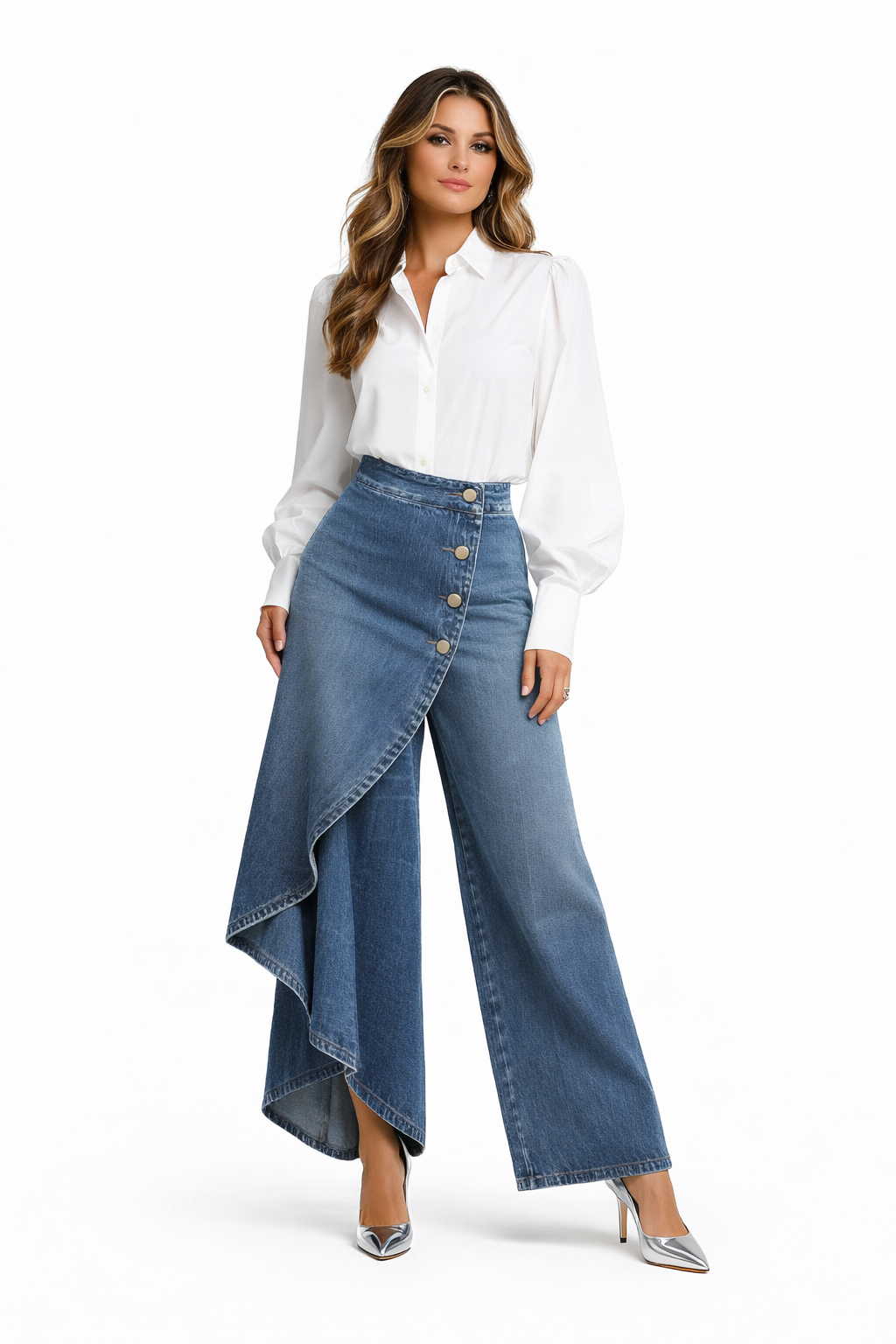Pantalones Vaqueros de Mezcilla con Cierre Cruzado