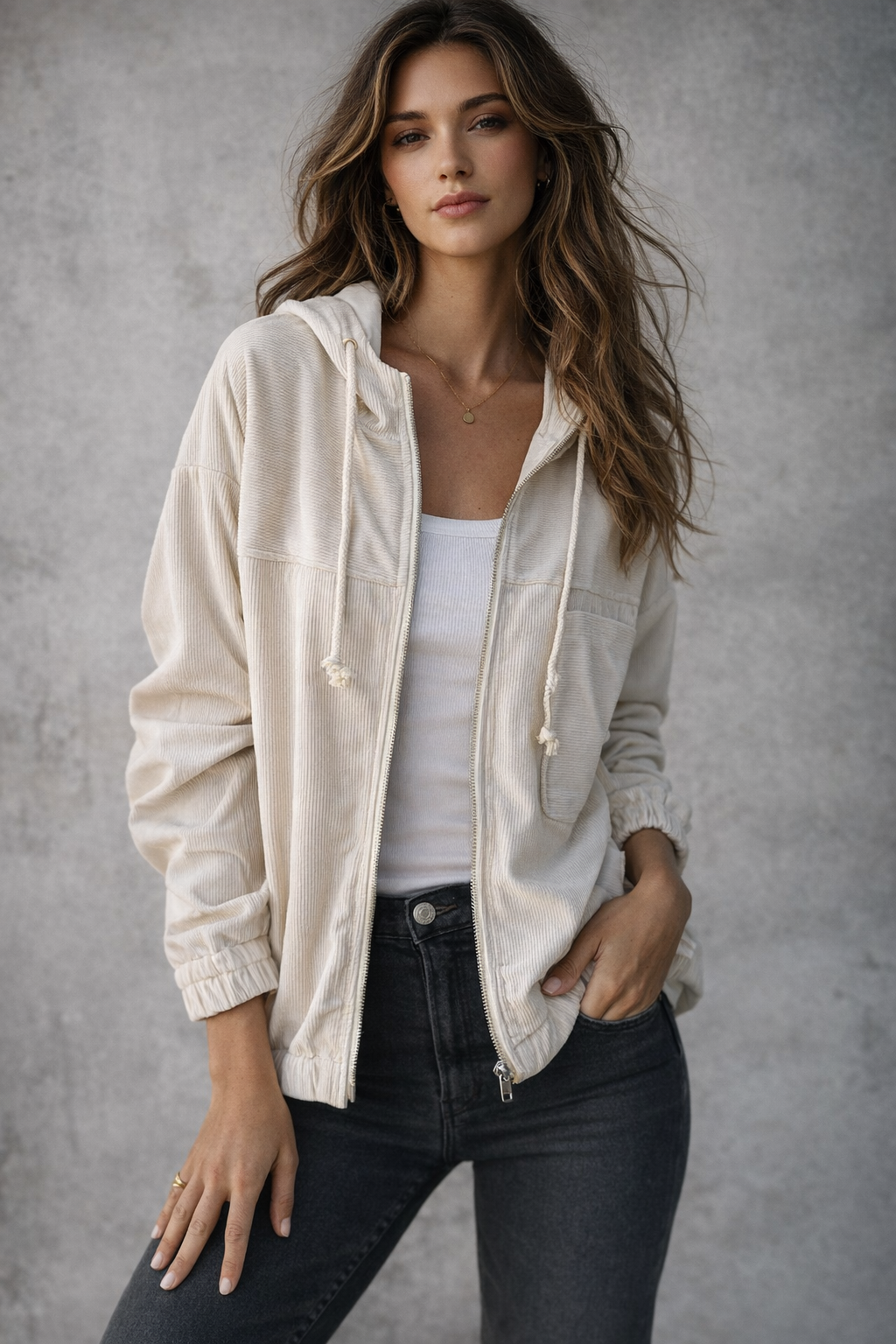Ella™ | Sudadera con capucha de pana con cremallera
