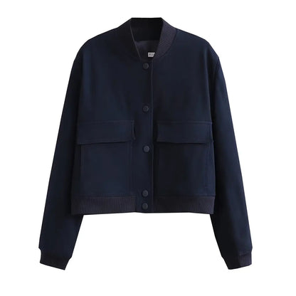 Bomber Mujer Crema | Chaqueta Crop con Bolsillos — Isabella Torres