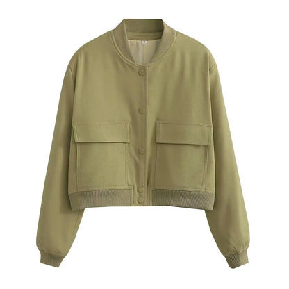Bomber Mujer Crema | Chaqueta Crop con Bolsillos — Isabella Torres