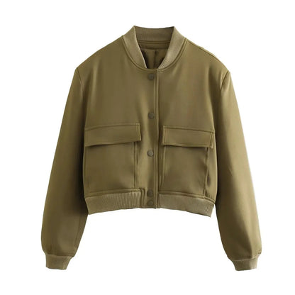 Bomber Mujer Crema | Chaqueta Crop con Bolsillos — Isabella Torres