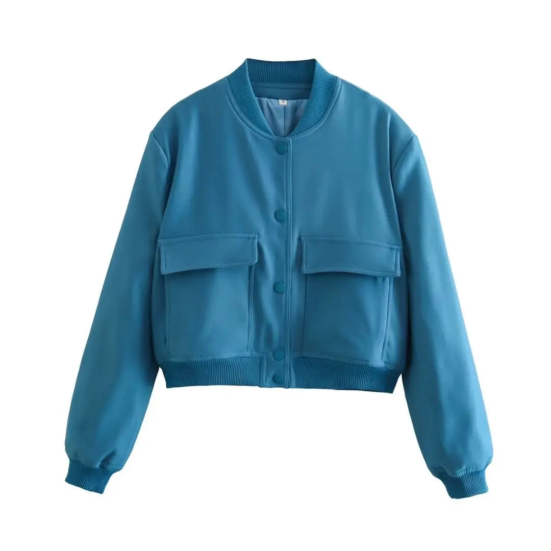 Bomber Mujer Crema | Chaqueta Crop con Bolsillos — Isabella Torres