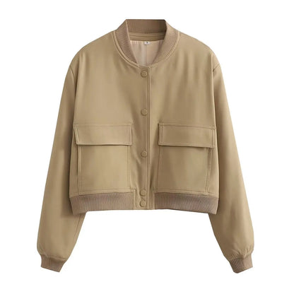 Bomber Mujer Crema | Chaqueta Crop con Bolsillos — Isabella Torres