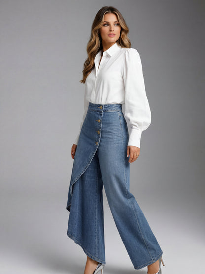 Pantalones Vaqueros de Mezcilla con Cierre Cruzado