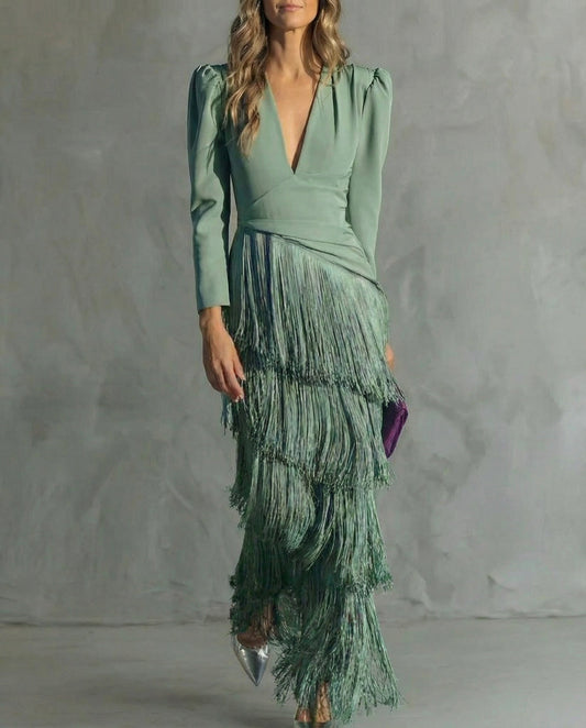 Clara™ | Vestido Midi Elegante con Mangas de Flecos