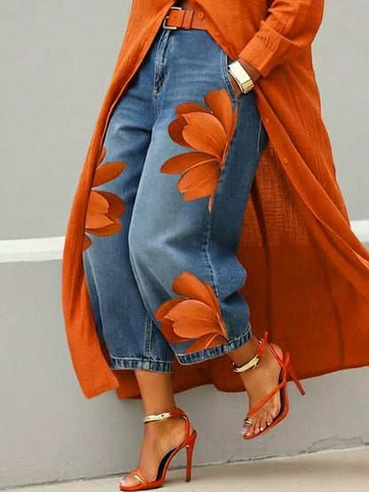 Conjunto de flores rojas: vaqueros + camisa 🌼