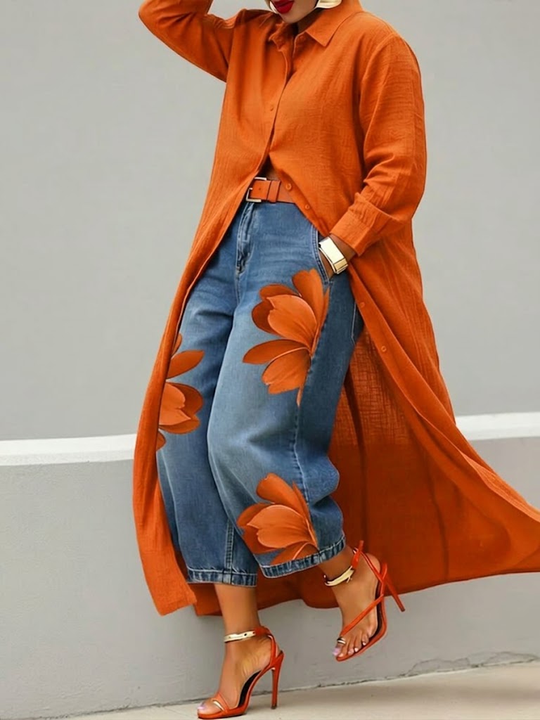 Conjunto de flores rojas: vaqueros + camisa 🌼